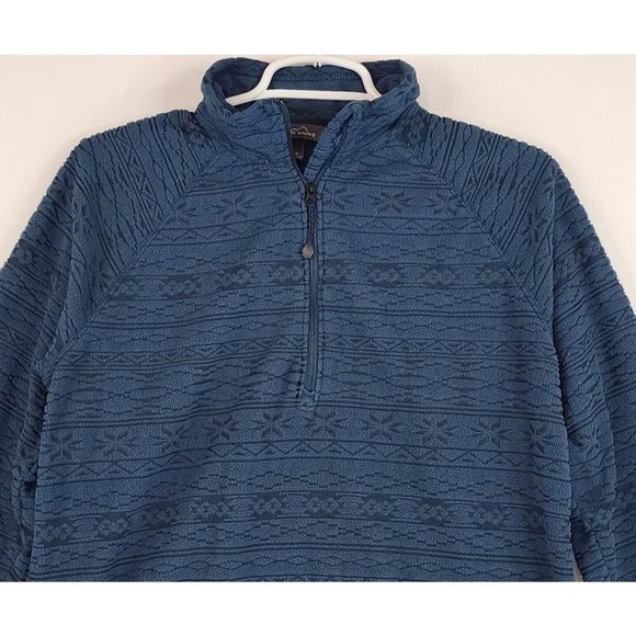Eddie Bauer Sweater Womens Medium Blue Textured Tribal Pattern Quater Zip Fleece - Picture 6 of 11